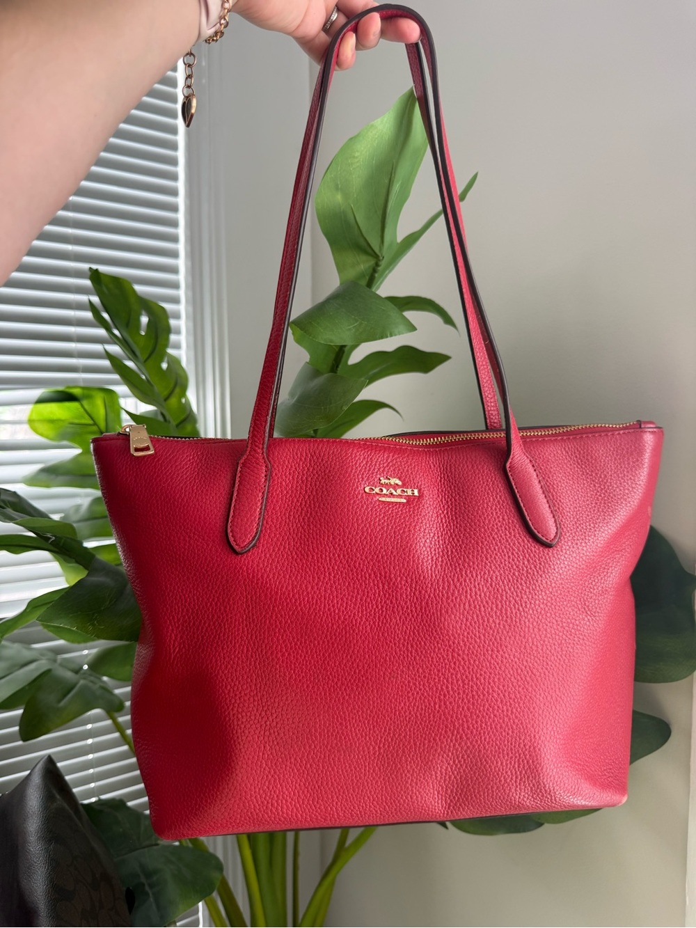 Coach Pebbled Leather Tote in Red